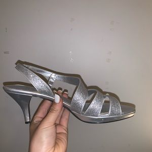 Touch of Nina approx. 2 in. silver strappy heels